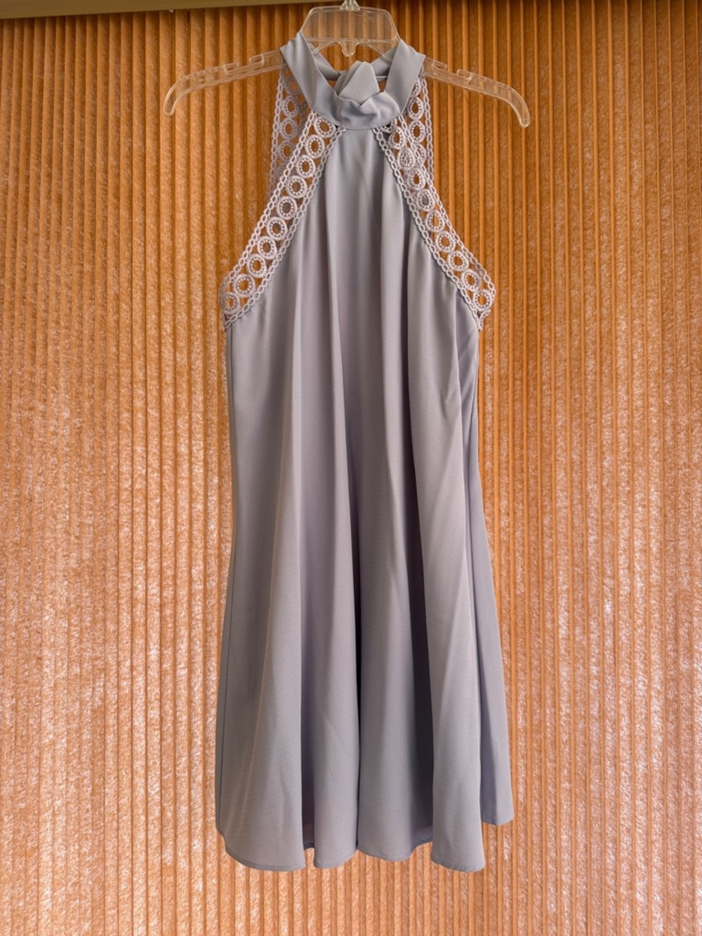 Lulu’s Sleeveless Lavender Halter Dress with Crochet Trim